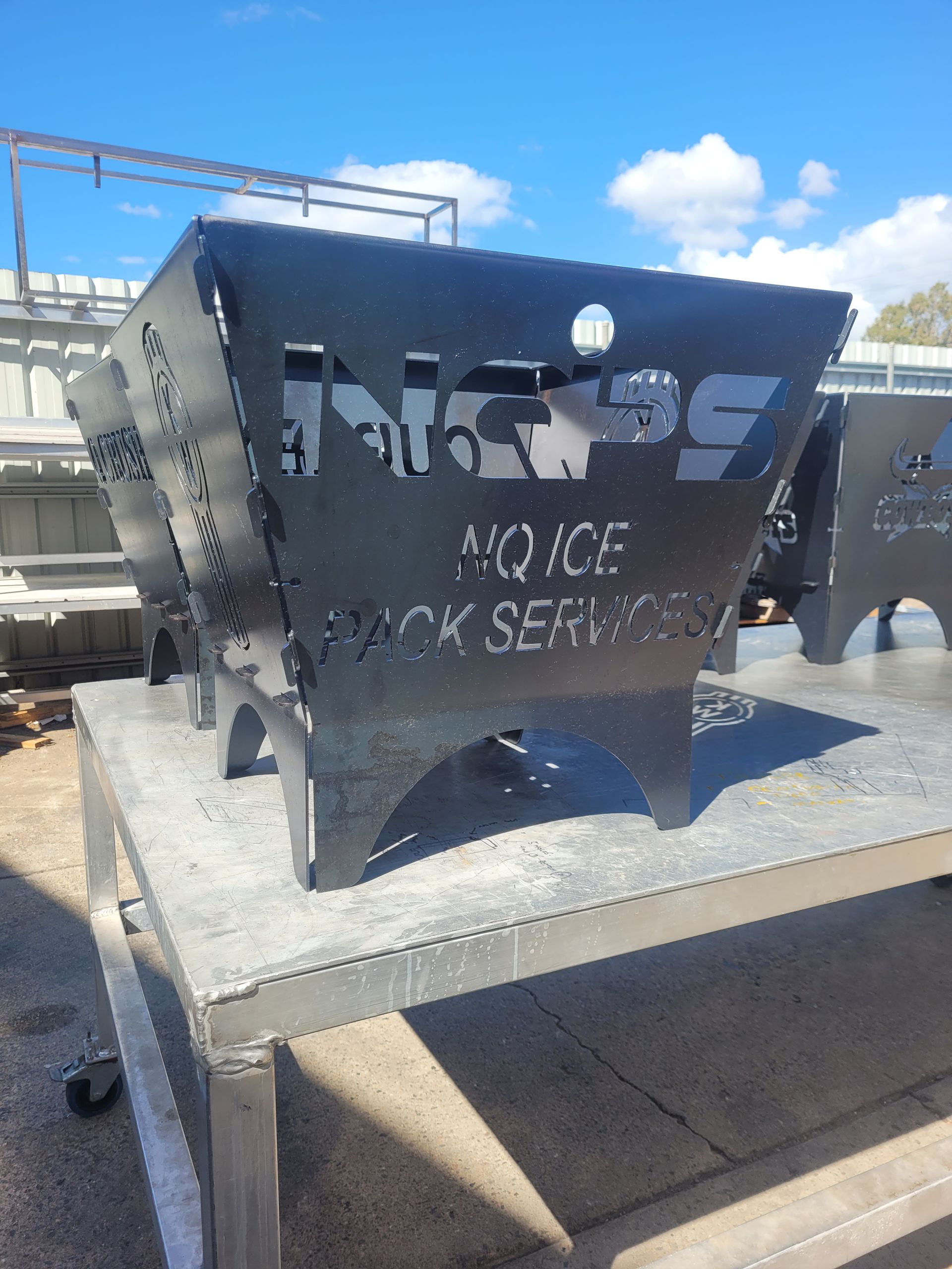 A fire pit that says no ice on it — Bigdog Welding and Fabrication Pty Ltd In Currajong, QLD