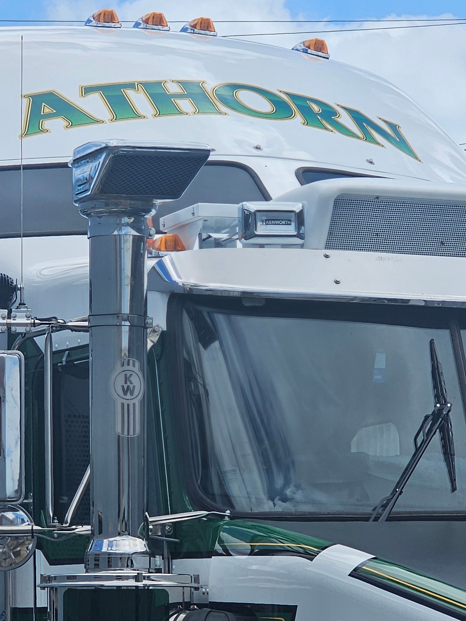 Semi-truck Cab With Athorn In Green On White — Bigdog Welding and Fabrication Pty Ltd In Currajong, QLD