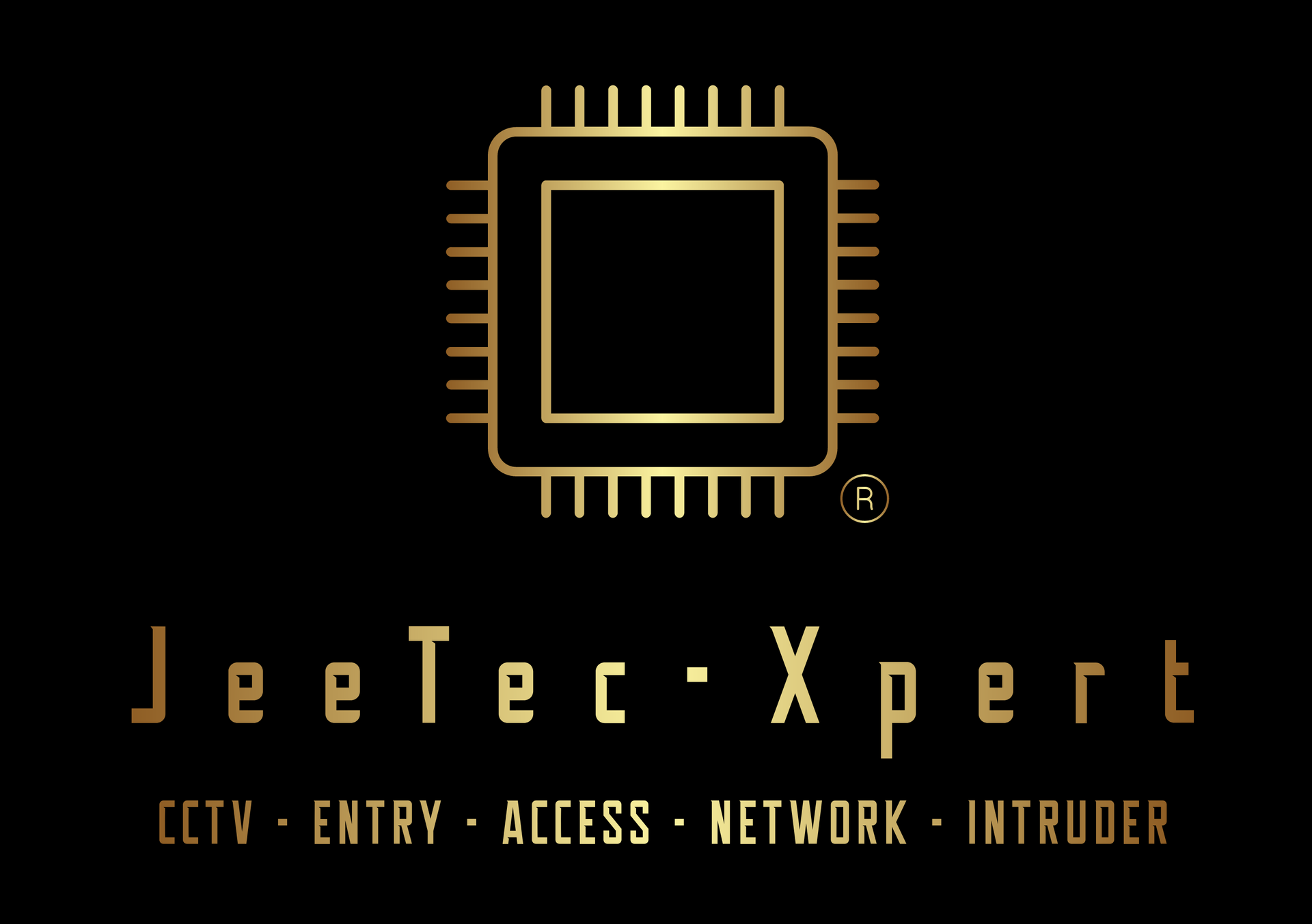 Gold logo: computer chip graphic above 