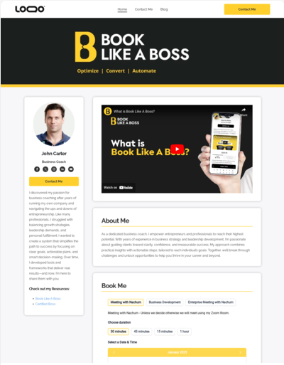 A screenshot of a website that says book like a boss