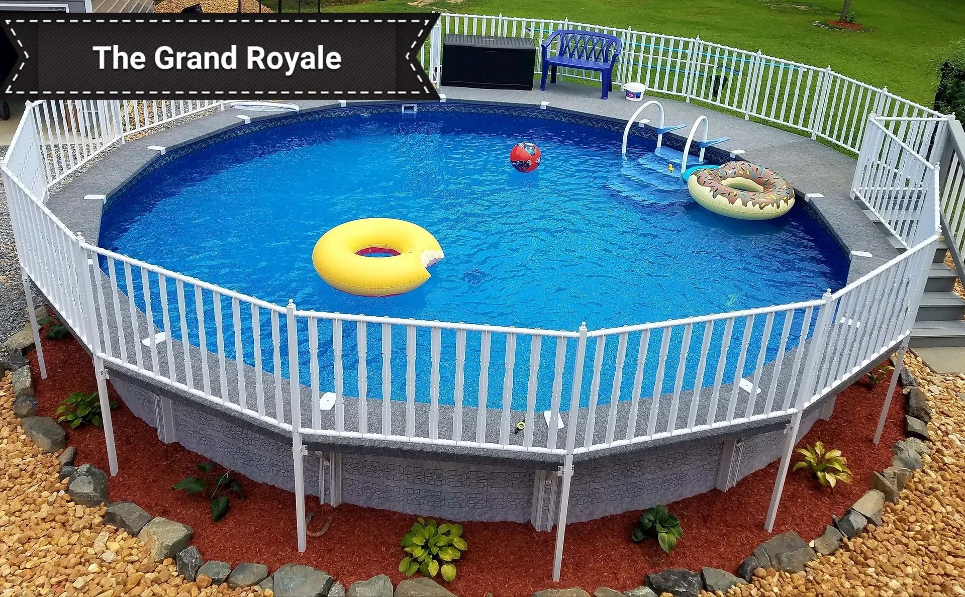 A large swimming pool with a yellow float in it