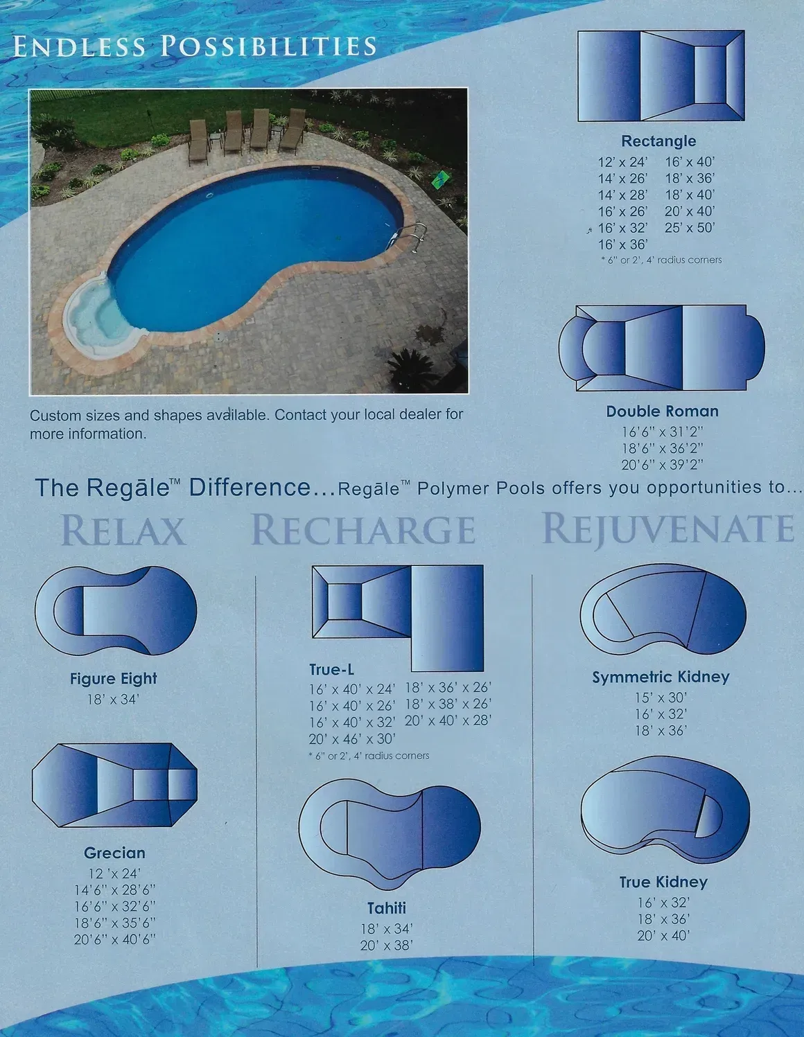 An advertisement for a swimming pool that says relax recharge rejuvenate