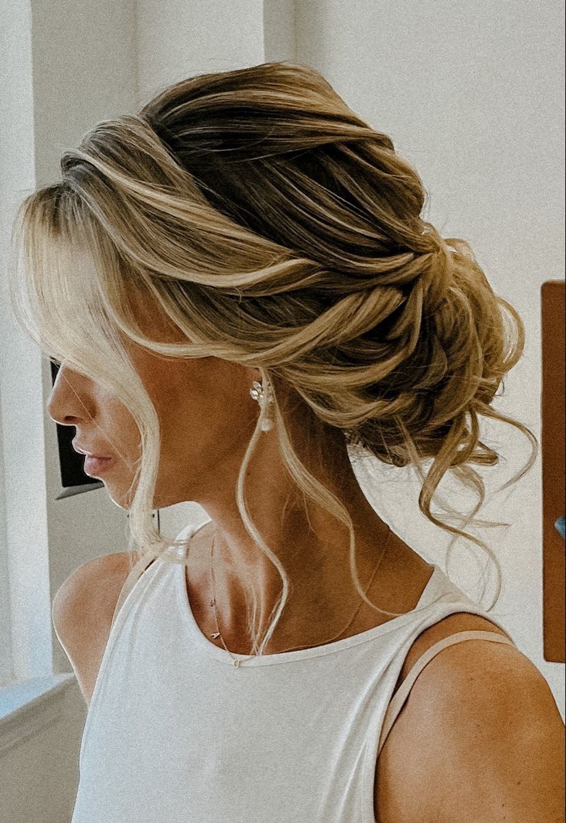 Blonde Woman With An Elegant Updo Wearing A White Sleeveless Top — Cosmo Hair & Beauty In Nambour, QLD