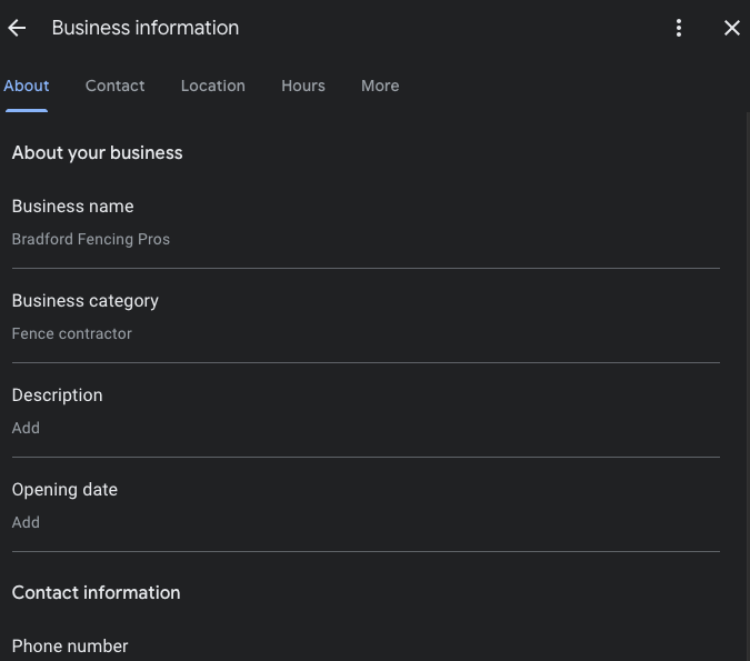 google business profile about section
