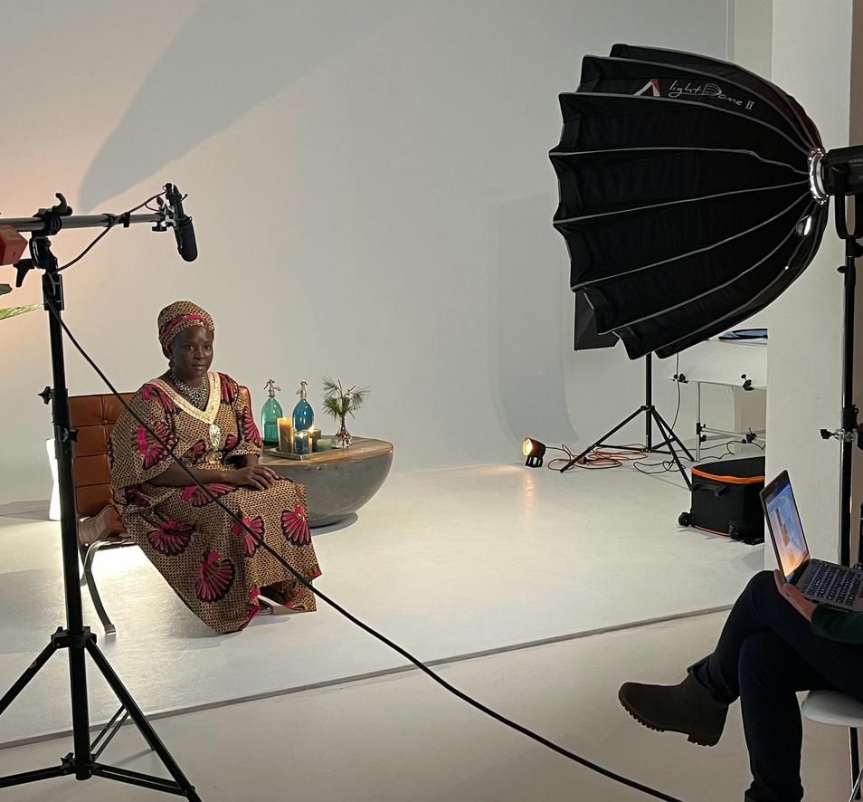 Giving interview.