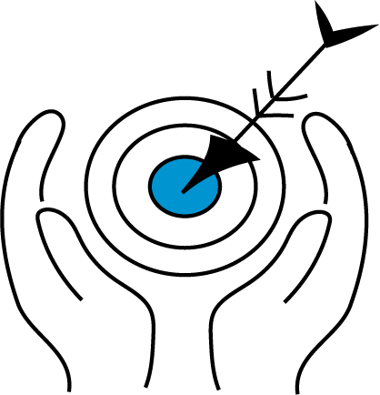 A pair of hands holding a target with an arrow in it.