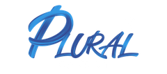 Blue cursive word “Plural” on a white background.