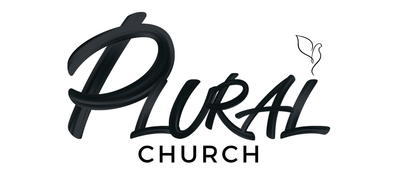 Plural Church logo in black script with a dove icon on a white background