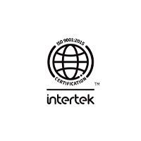 Logo de certification Intertek ISO 9001:2015 comportant une icône de globe terrestre au-dessus du mot « intertek ».