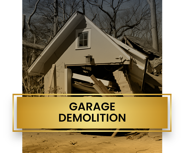 A picture of a garage that is being demolished.
