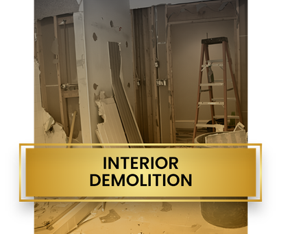 A picture of an interior demolition project with a ladder.