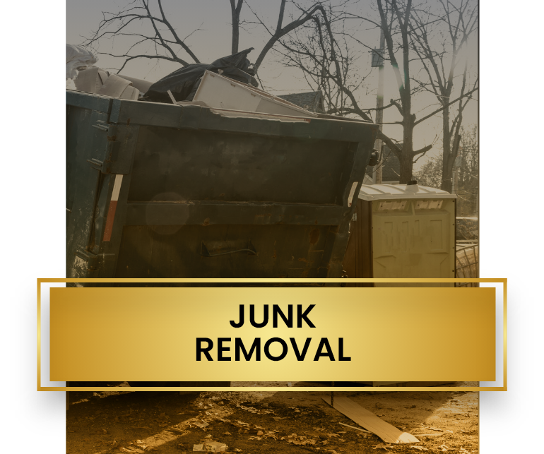 A dumpster filled with junk is sitting in the dirt.