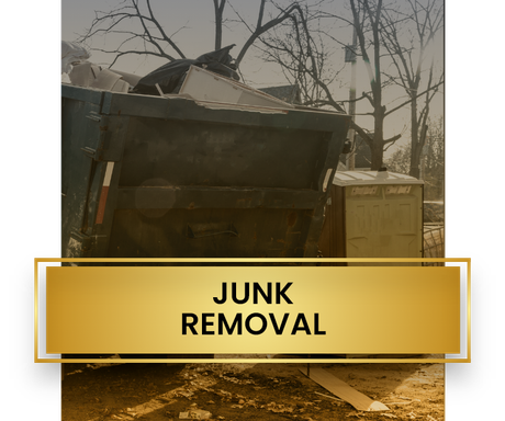 A dumpster filled with junk is sitting in the dirt.