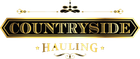 The logo for countryside hauling is black and gold.