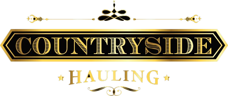 The logo for countryside hauling is black and gold.