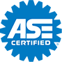 ASE Certified blue-and-white badge logo with a gear-shaped border