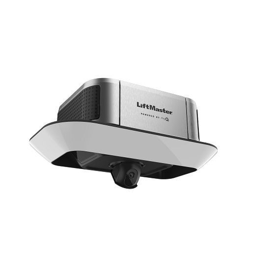 Silver and black ceiling-mounted projector against a white background