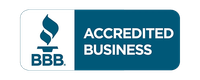 BBB Accredited Business badge with blue and white logo and text
