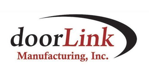 DoorLink Manufacturing, Inc. logo in black and red with a curved swoosh
