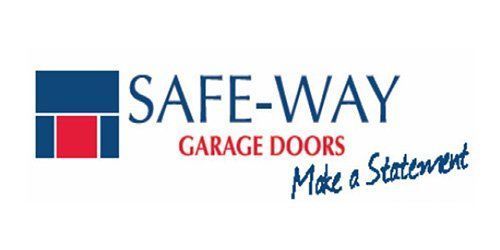 SAFE-WAY Garage Doors logo with blue, red, and white design and the tagline “Make a Statement”
