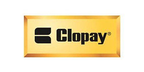 Clopay logo on a gold gradient plaque with black text and icon