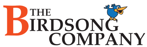 Home The Birdsong Company logo with a large orange “B” and a small blue bird perched on the text.