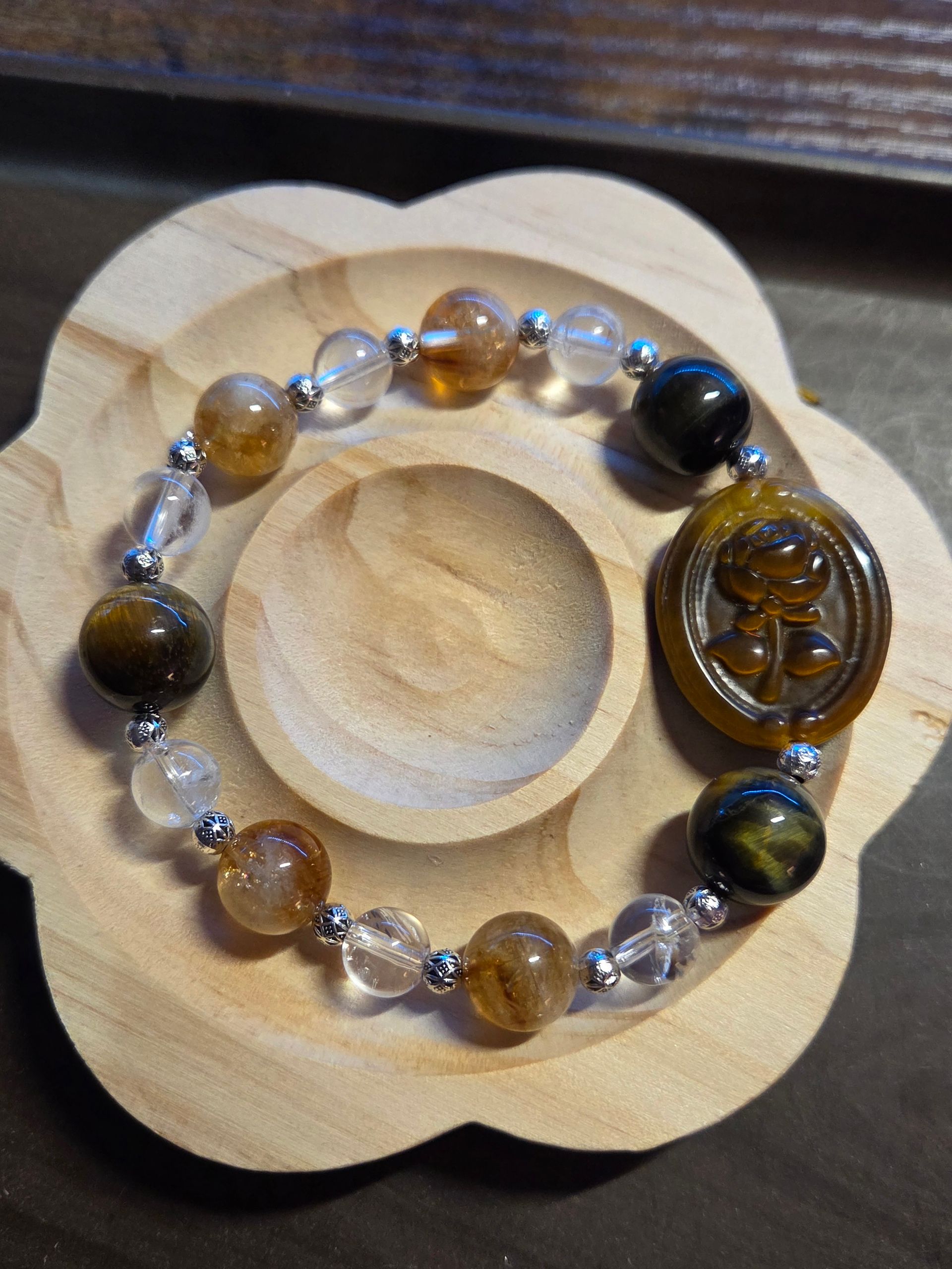 Tiger Eye, Clear Quartz,
