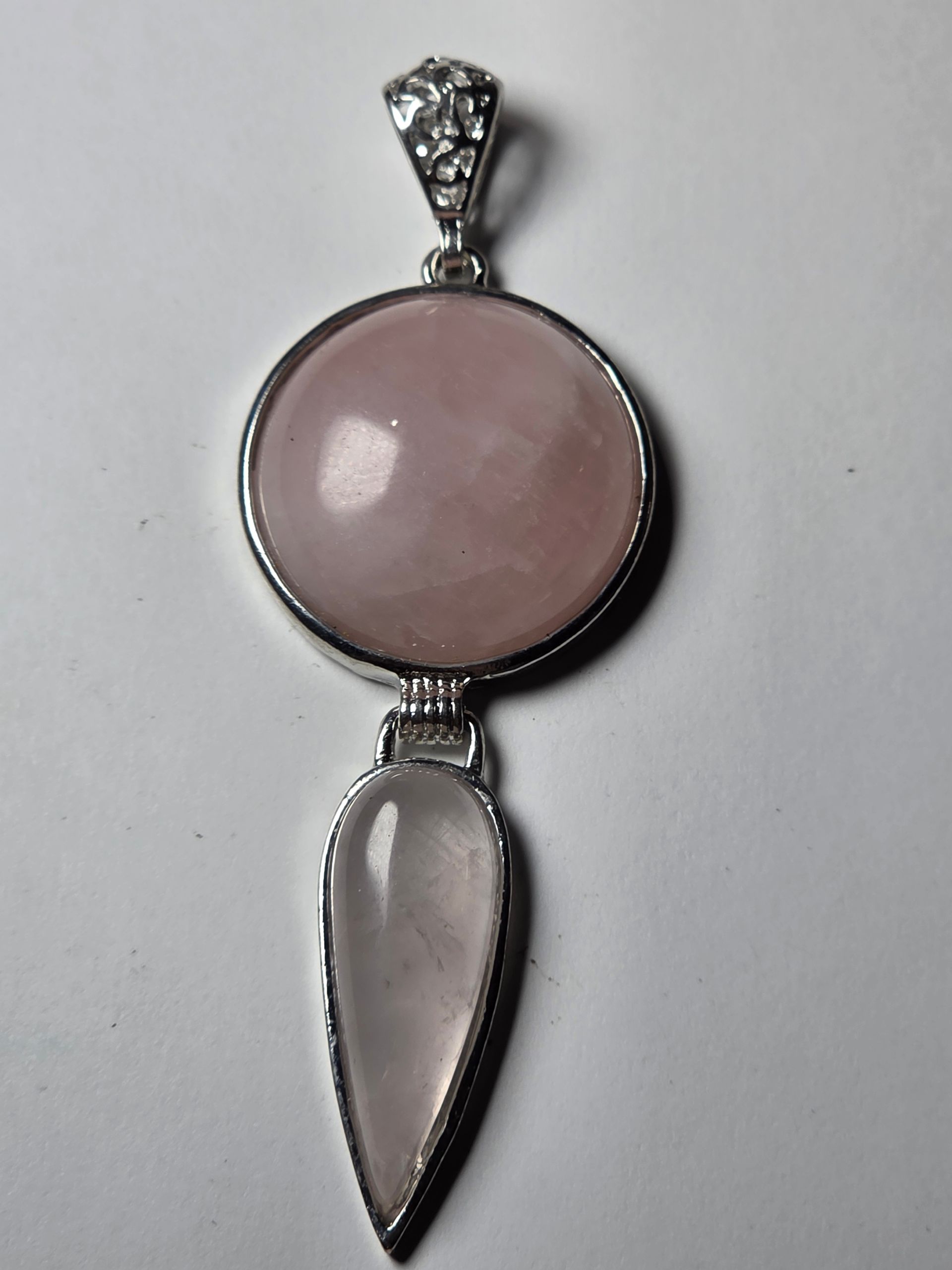 Round Rose Quartz with an upside down Teardrop Rose Quartz