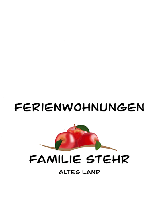 Logo for Ferienwohnungen Familie Stehr, with red apples and “Altes Land” text