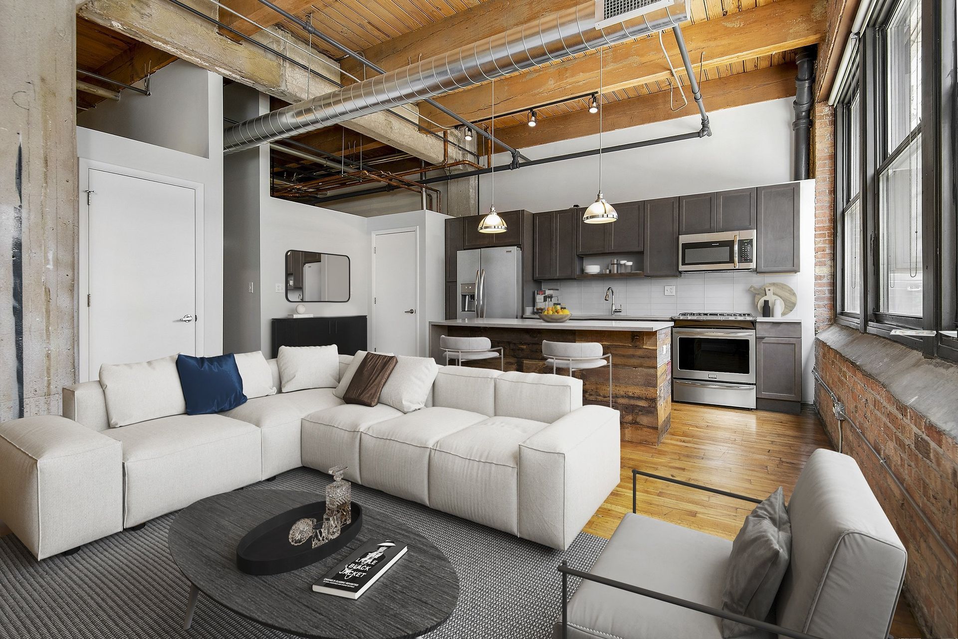 Open Floor Plan Living Room and Kitchen t the Lofts at Gin Alley, Chicago, IL 60607