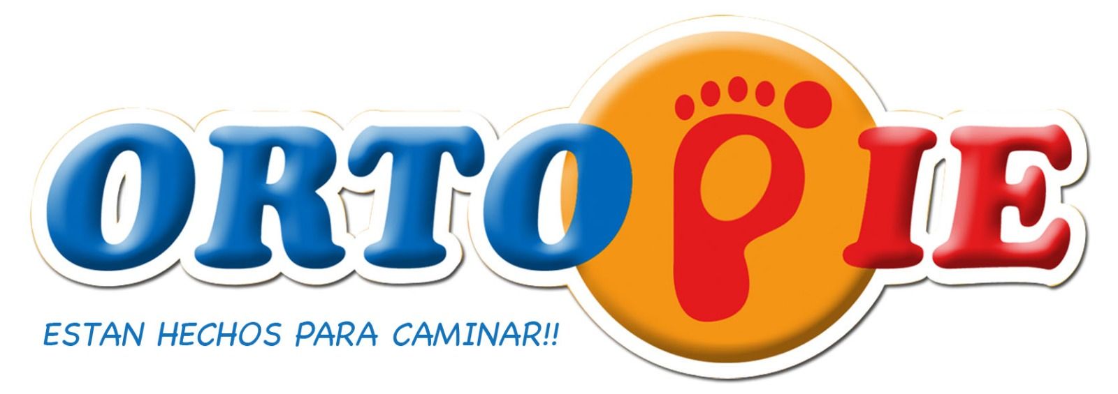 Logotipo de ORTO PIE con texto azul y rojo y una huella naranja estilizada.