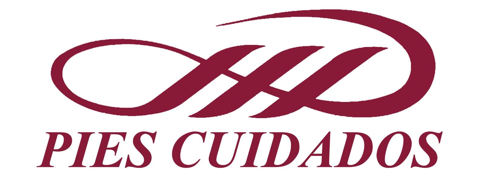 Logotipo en letra cursiva color burdeos con la inscripción “PIES CUIDADOS” sobre fondo blanco.