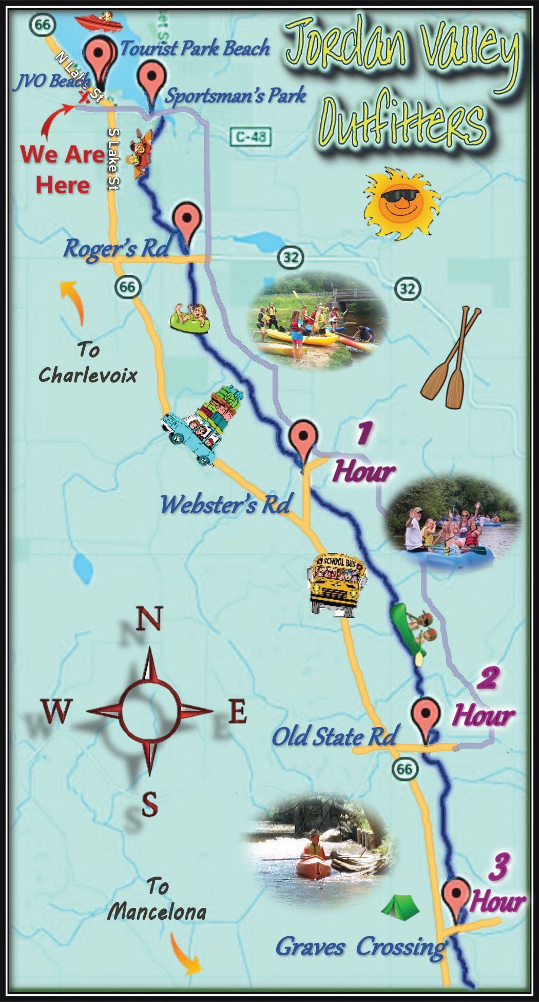 Jordan River Paddle Map — East Jordan, MI — Jordan Valley Outfitters