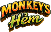 Stylized gold and green “Monkey’s Hem” logo on a white background