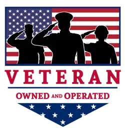 Silhouette of three soldiers saluting in front of the American flag. Text reads: