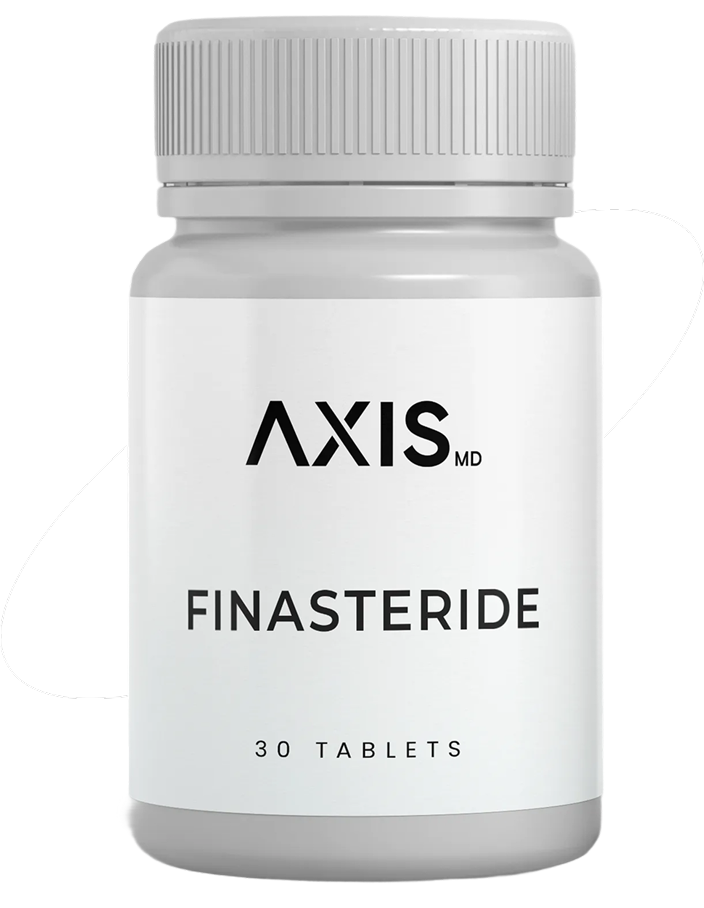 AXIS Finasteride bottle label, white with gray cap, 30 tablets