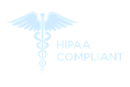 Light blue caduceus symbol with “HIPAA COMPLIANT” text on white background