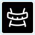 White outlined chair icon on a black square background