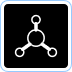 White network/share icon on a black rounded square background