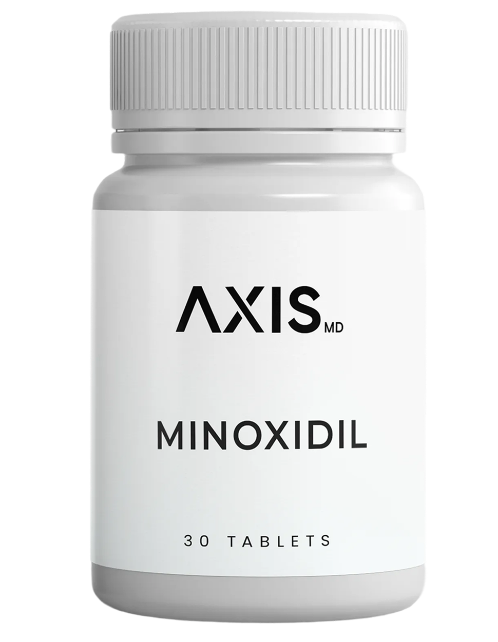 AXIS MD minoxidil bottle, white container with gray cap, labeled 30 tablets