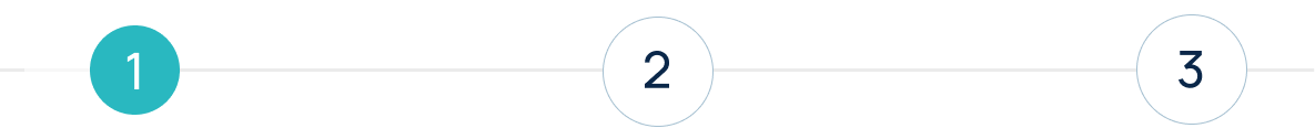 Numbered progress indicator with circles 1, 2, and 3; the first circle is highlighted in blue.