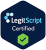 LegitScript Certified badge with blue hexagon, white text, and green check mark