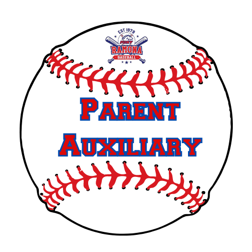 Baseball graphic with “Parent Auxiliary” text in red and blue on a white ball