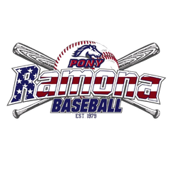 Pony Ramona Baseball logo with crossed bats, a baseball, and red, white, and blue lettering