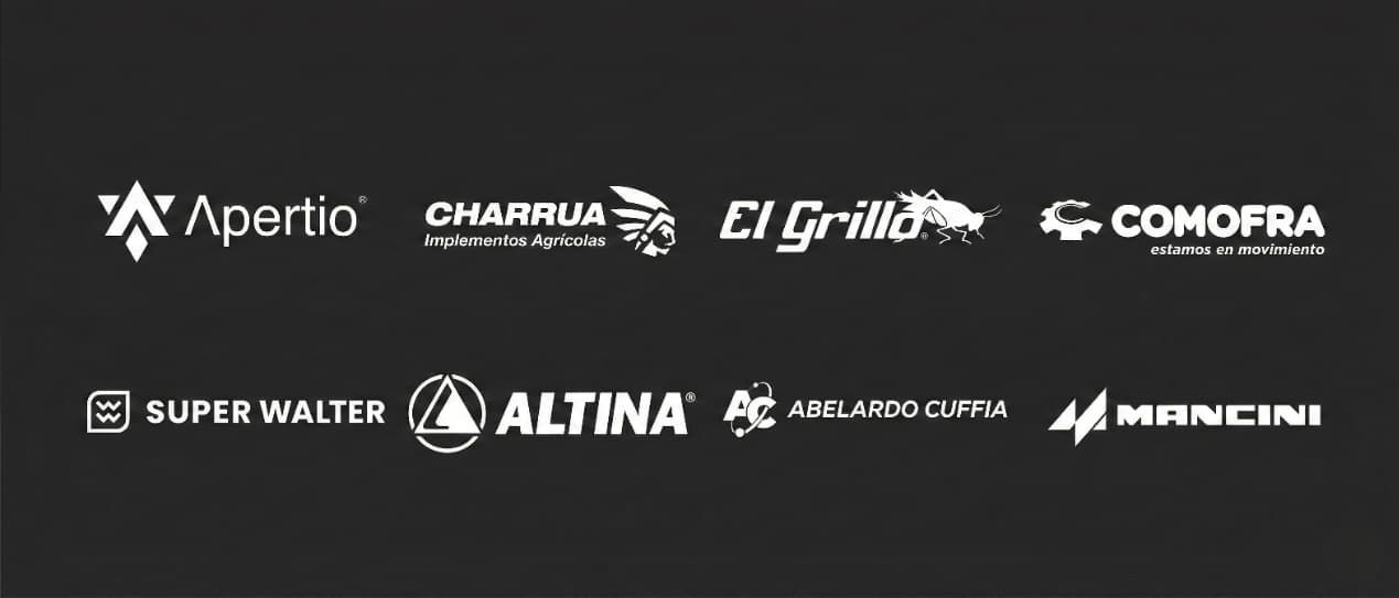 Logotipos de varias empresas mostrados en blanco sobre fondo negro.