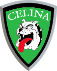 Celina green-and-black bulldog team logo with a white bulldog mascot and red tongue
