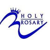 Blue “Holy Rosary” logo with a stylized rosary and crown icon on a white background