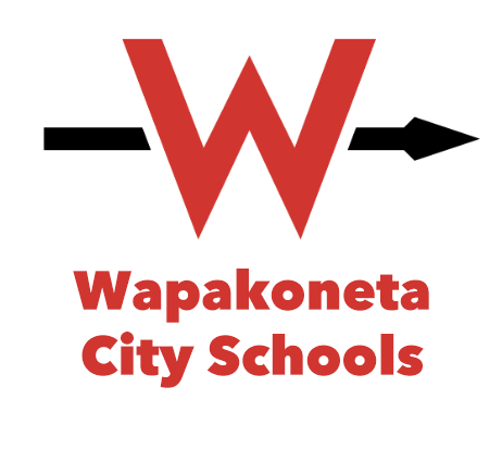 Wapakoneta City Schools logo with red W and black arrow on white background