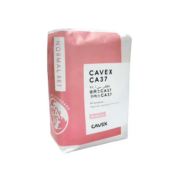 Caja rosa y blanca del producto dental CAVEX CA37 con texto en japonés.