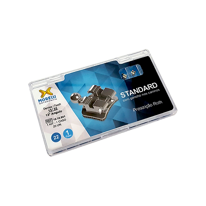 Kit de brackets para aparatos de ortodoncia en envase de plástico transparente con etiqueta azul y negra,